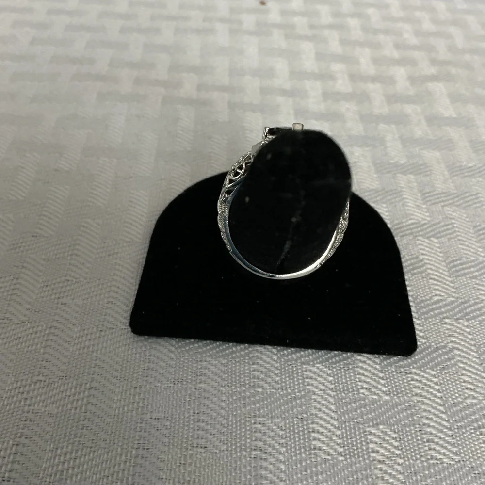 Rhinestone and Lab Created Sapphire Silver Tone Ring